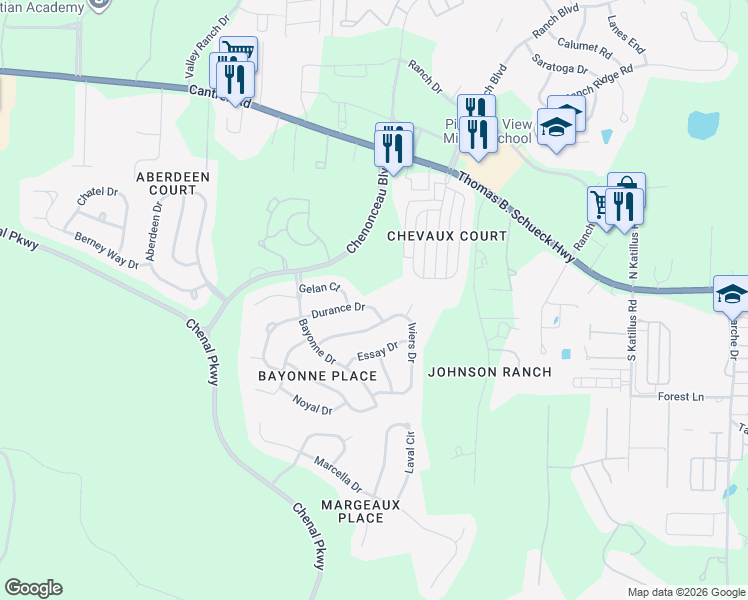 map of restaurants, bars, coffee shops, grocery stores, and more near 46 Durance Dr in Little Rock