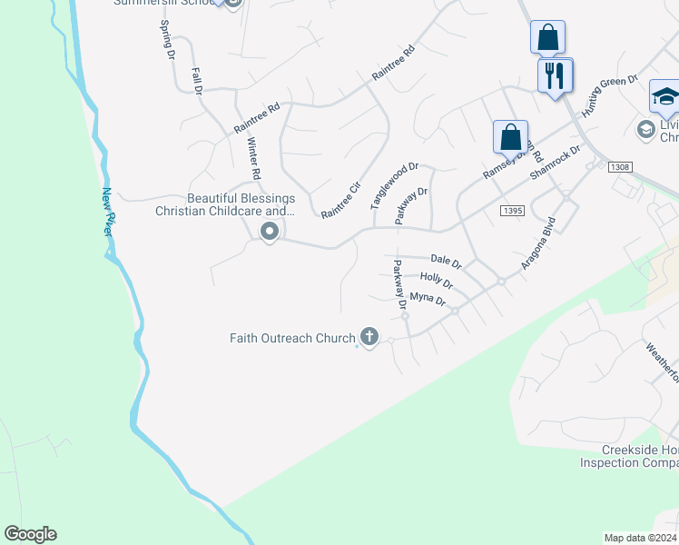 map of restaurants, bars, coffee shops, grocery stores, and more near 108 Timber Lane in Jacksonville