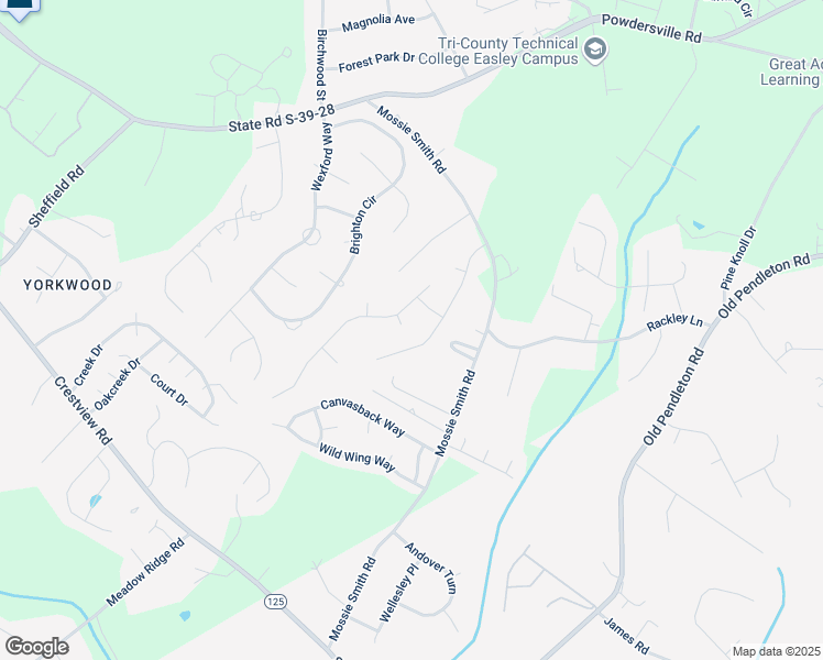 map of restaurants, bars, coffee shops, grocery stores, and more near 111 Rainfall Way in Easley