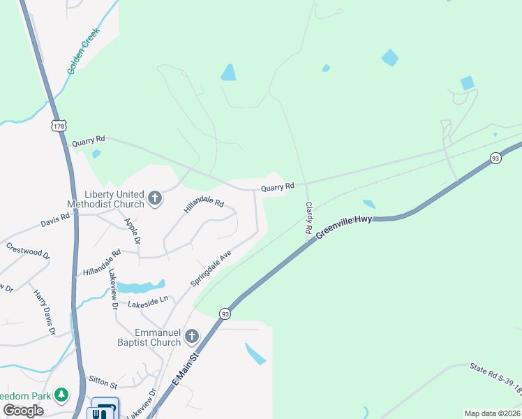 map of restaurants, bars, coffee shops, grocery stores, and more near 410 Springdale Avenue in Liberty