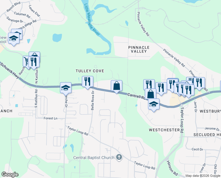 map of restaurants, bars, coffee shops, grocery stores, and more near 15800 Arkansas 10 in Little Rock