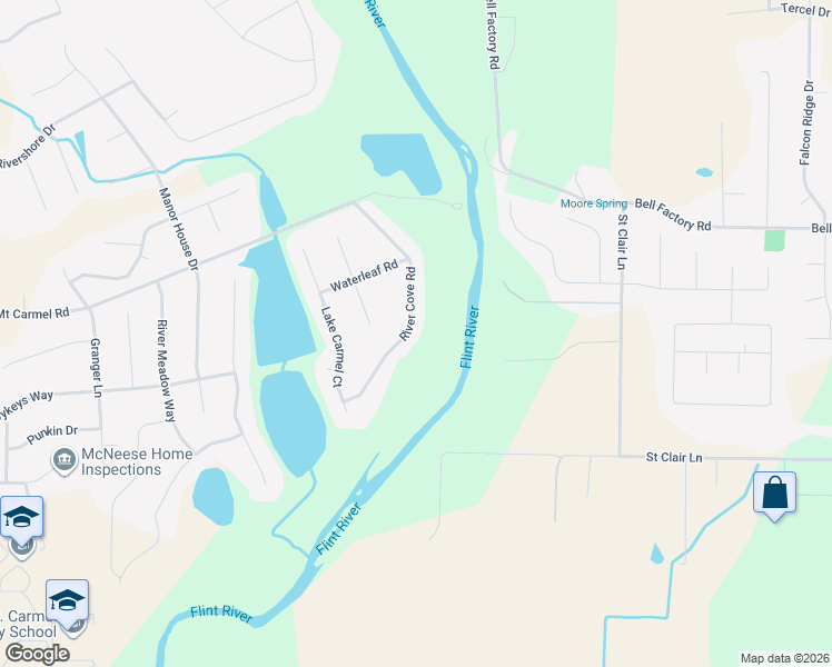 map of restaurants, bars, coffee shops, grocery stores, and more near 265 River Cove Road in Huntsville