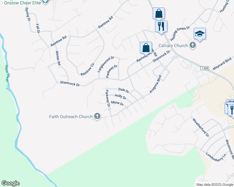 map of restaurants, bars, coffee shops, grocery stores, and more near 416 Holly Drive in Jacksonville