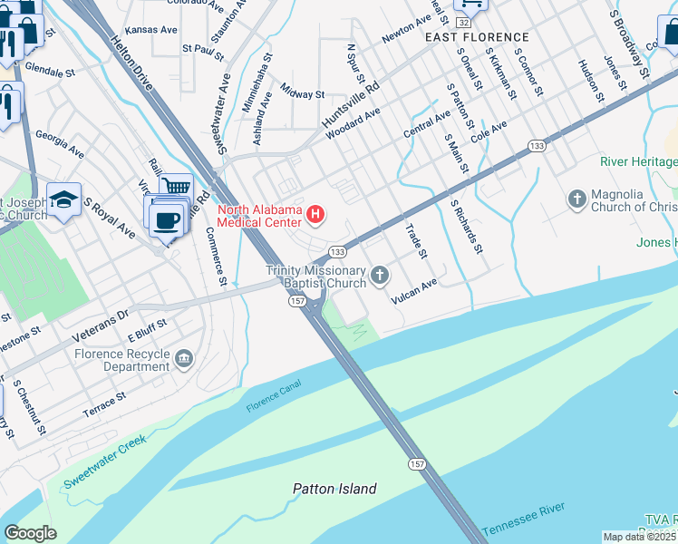 map of restaurants, bars, coffee shops, grocery stores, and more near 514 Industry Street in Florence