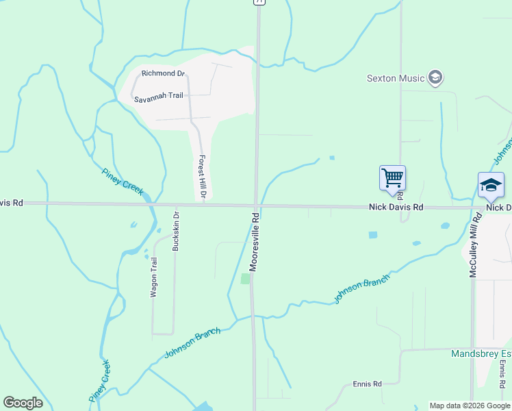 map of restaurants, bars, coffee shops, grocery stores, and more near 25021 Nick Davis Road in Athens