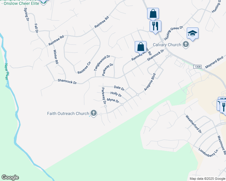 map of restaurants, bars, coffee shops, grocery stores, and more near 416 Holly Drive in Jacksonville