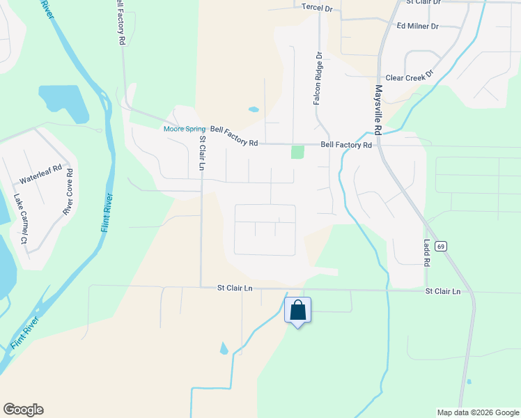 map of restaurants, bars, coffee shops, grocery stores, and more near 214 Dinner Tree Square in Huntsville