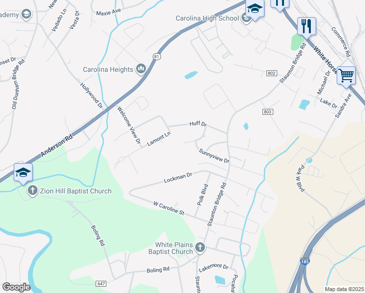 map of restaurants, bars, coffee shops, grocery stores, and more near 11 Vickilyn Court in Greenville