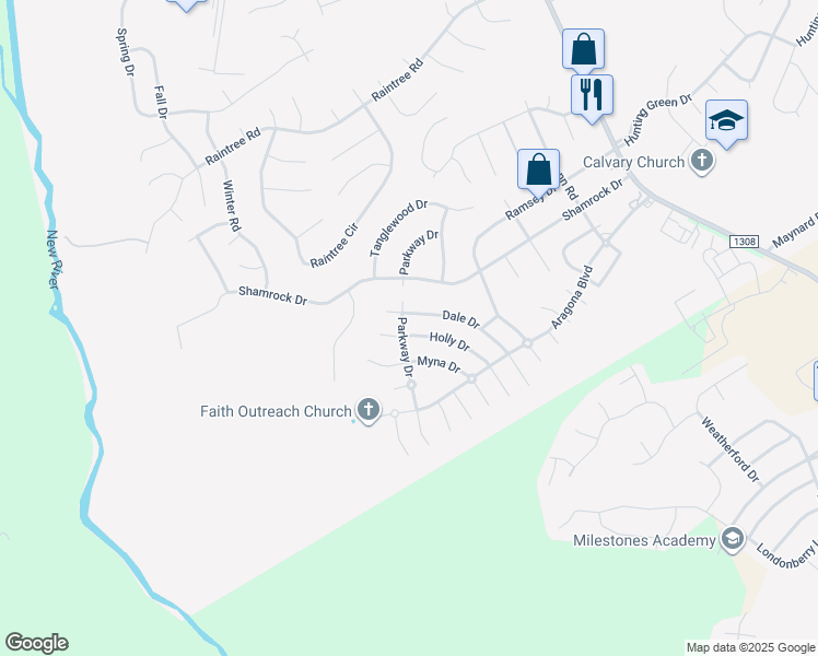 map of restaurants, bars, coffee shops, grocery stores, and more near 424 Holly Drive in Jacksonville