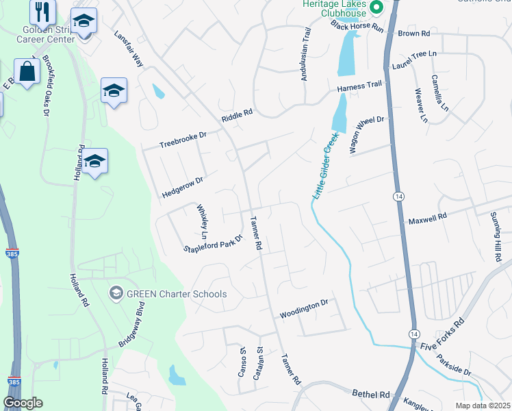 map of restaurants, bars, coffee shops, grocery stores, and more near 500 Morning Creek Place in Greenville