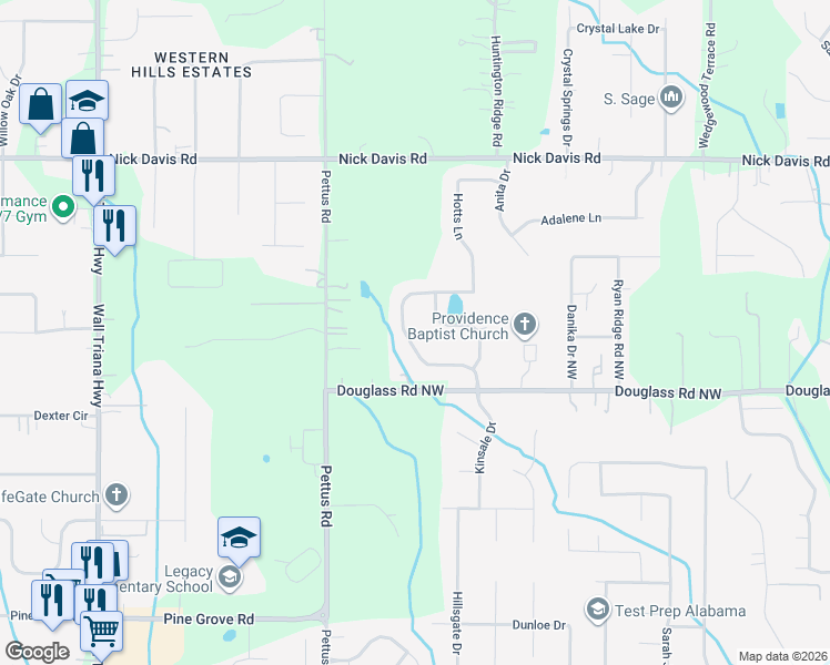 map of restaurants, bars, coffee shops, grocery stores, and more near 124 Forest Ridge Drive in Huntsville