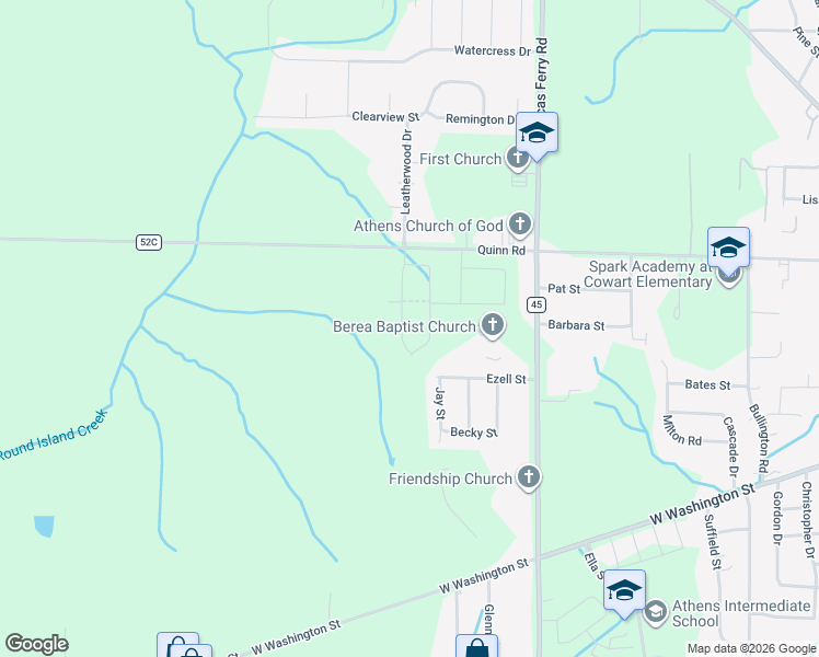 map of restaurants, bars, coffee shops, grocery stores, and more near 16822 Orleans Drive in Athens