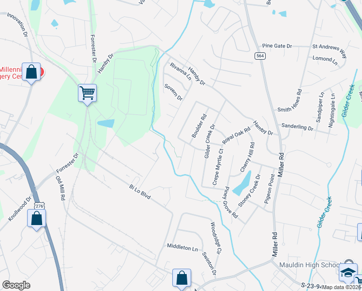 map of restaurants, bars, coffee shops, grocery stores, and more near 111 Cold Springs Road in Greenville