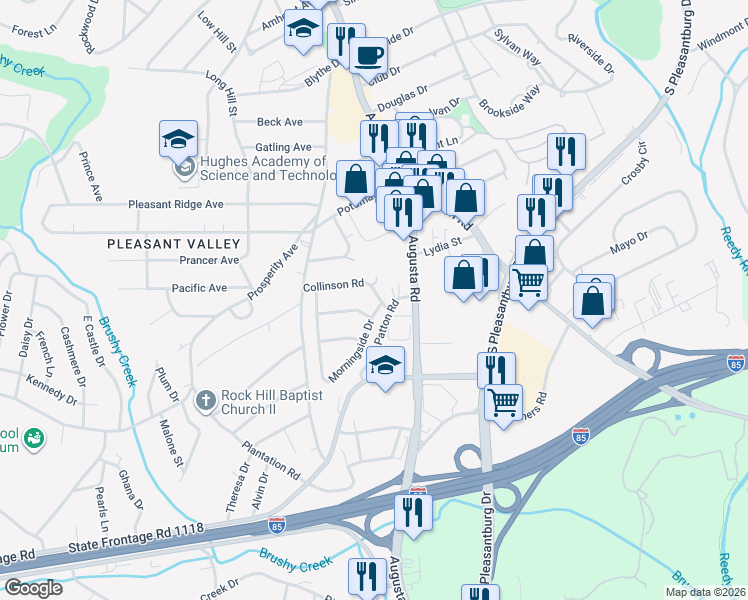 map of restaurants, bars, coffee shops, grocery stores, and more near 9 Collinson Road in Greenville