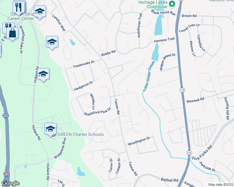 map of restaurants, bars, coffee shops, grocery stores, and more near 500 Morning Creek Place in Greenville
