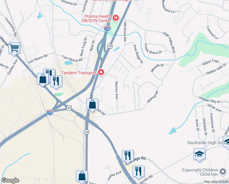 map of restaurants, bars, coffee shops, grocery stores, and more near 191 Reeves Avenue in Greenville