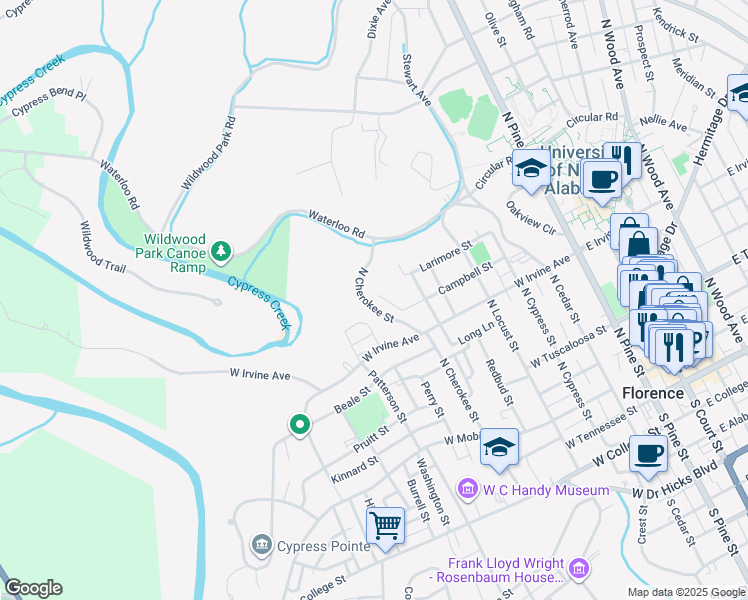 map of restaurants, bars, coffee shops, grocery stores, and more near 514 Campbell Circle in Florence