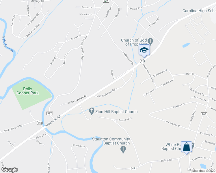 map of restaurants, bars, coffee shops, grocery stores, and more near 3215 Anderson Road in Greenville