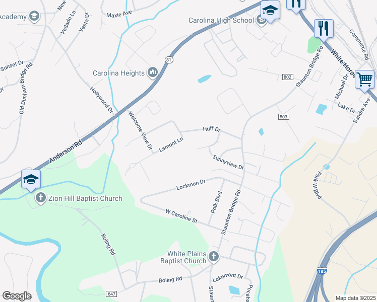 map of restaurants, bars, coffee shops, grocery stores, and more near 11 Vickilyn Court in Greenville