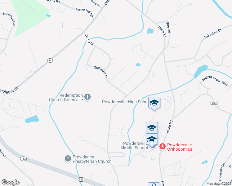 map of restaurants, bars, coffee shops, grocery stores, and more near 107 Stillwater Drive in Greenville