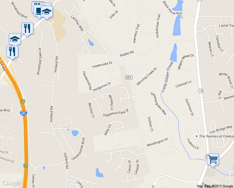 map of restaurants, bars, coffee shops, grocery stores, and more near 7 Wheat Cressing Court in Greenville
