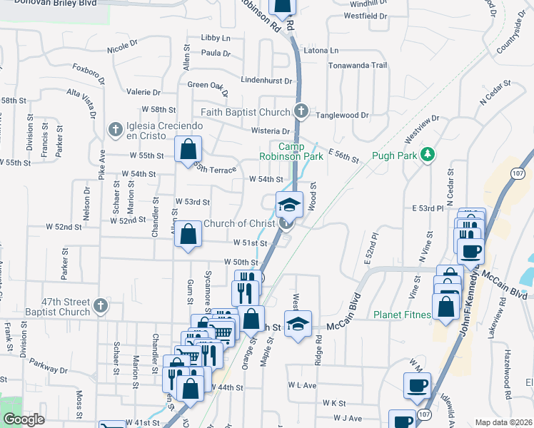 map of restaurants, bars, coffee shops, grocery stores, and more near 111 Farmere Circle in North Little Rock
