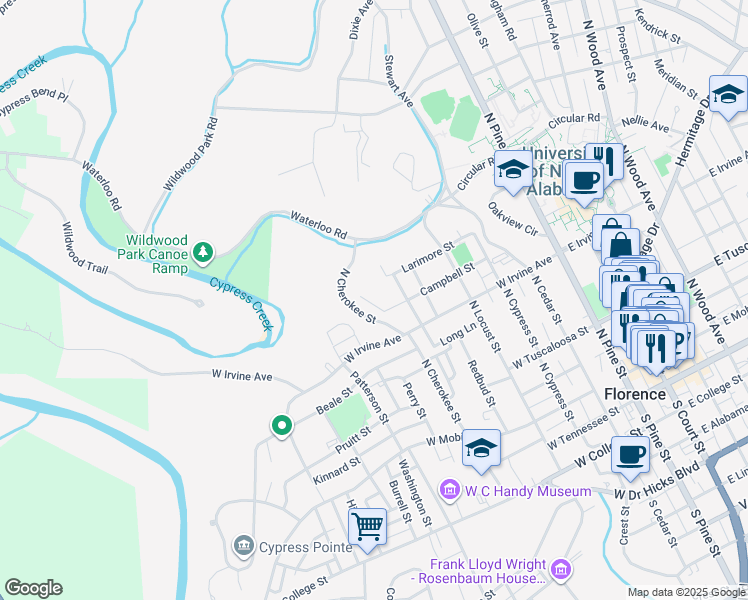 map of restaurants, bars, coffee shops, grocery stores, and more near 514 Campbell Circle in Florence
