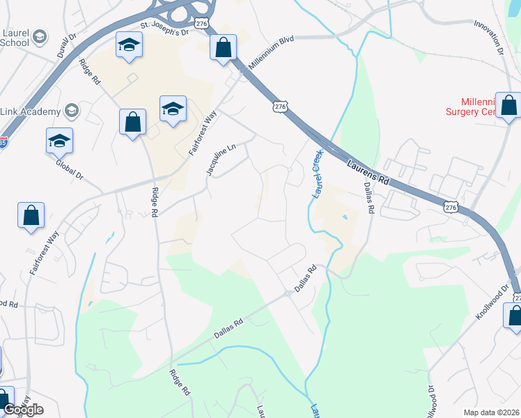 map of restaurants, bars, coffee shops, grocery stores, and more near 207 Thurgood Lane in Greenville