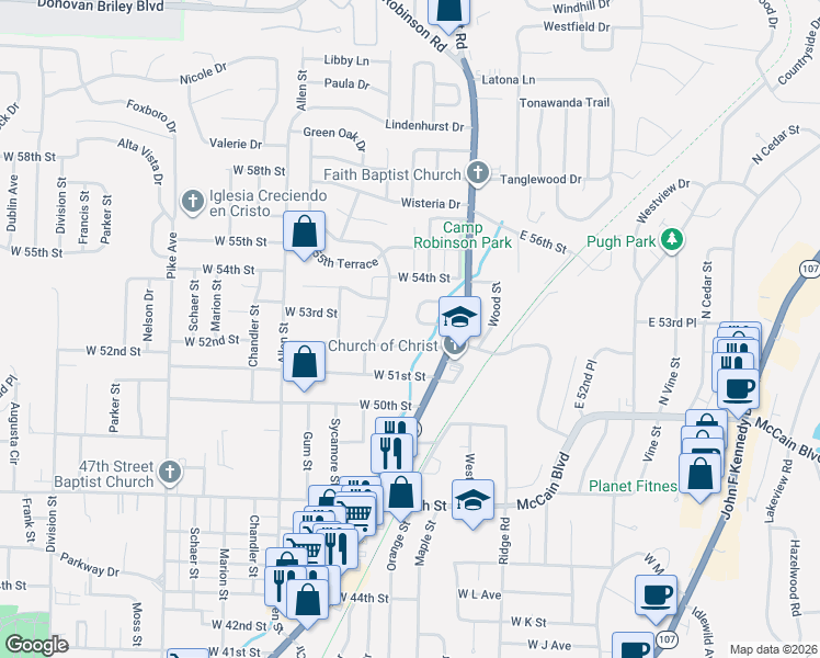map of restaurants, bars, coffee shops, grocery stores, and more near 111 Farmere Circle in North Little Rock