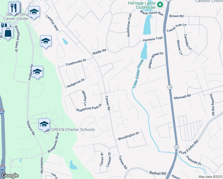 map of restaurants, bars, coffee shops, grocery stores, and more near 500 Morning Creek Place in Greenville