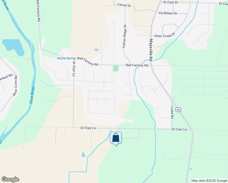 map of restaurants, bars, coffee shops, grocery stores, and more near 225 Dinner Tree Square in Huntsville
