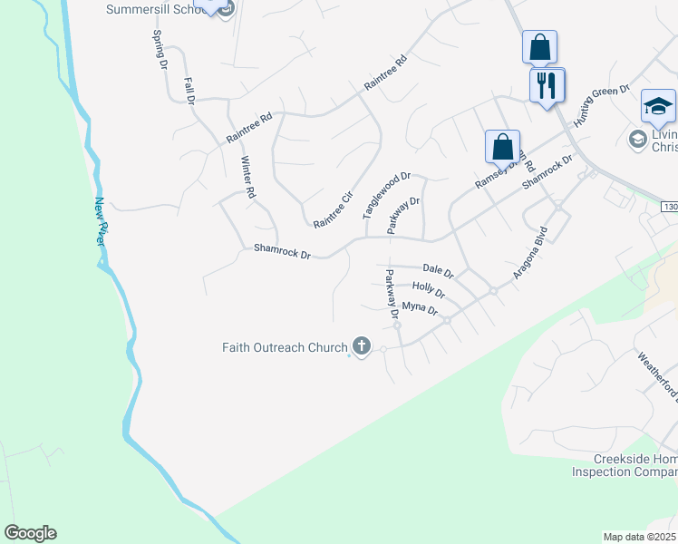 map of restaurants, bars, coffee shops, grocery stores, and more near 104 Timber Lane in Jacksonville
