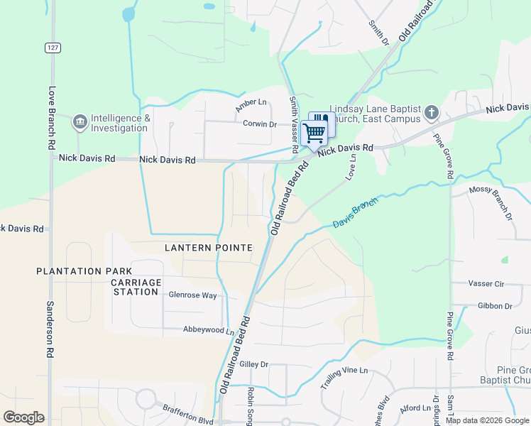 map of restaurants, bars, coffee shops, grocery stores, and more near 2500 Old Railroad Bed Road in Harvest