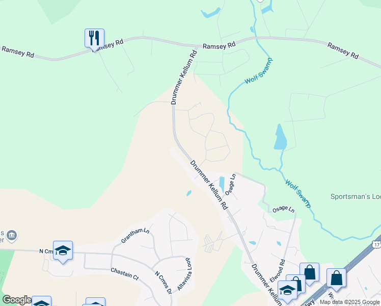 map of restaurants, bars, coffee shops, grocery stores, and more near 290 Drummer Kellum Road in Jacksonville