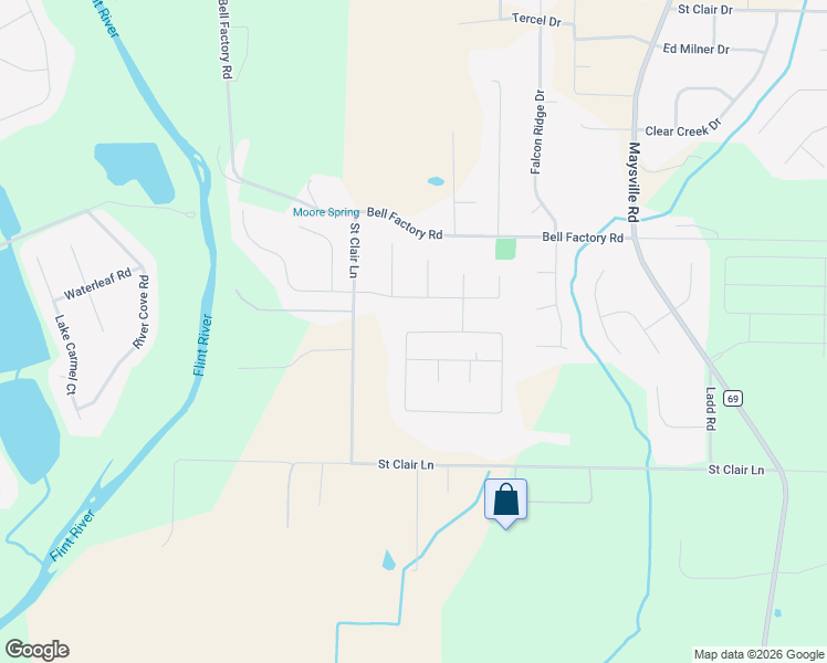 map of restaurants, bars, coffee shops, grocery stores, and more near Dinner Tree Square in Huntsville