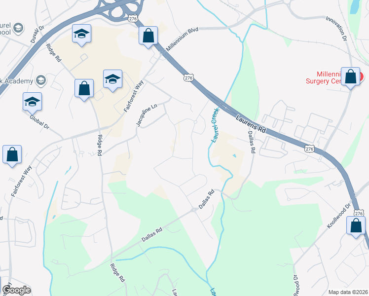map of restaurants, bars, coffee shops, grocery stores, and more near 207 Thurgood Lane in Greenville