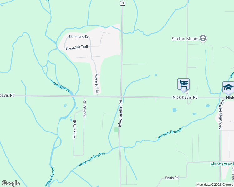 map of restaurants, bars, coffee shops, grocery stores, and more near 25021-25499 Nick Davis Road in Athens