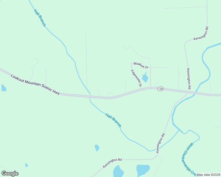 map of restaurants, bars, coffee shops, grocery stores, and more near 7480 Georgia 136 in Chickamauga