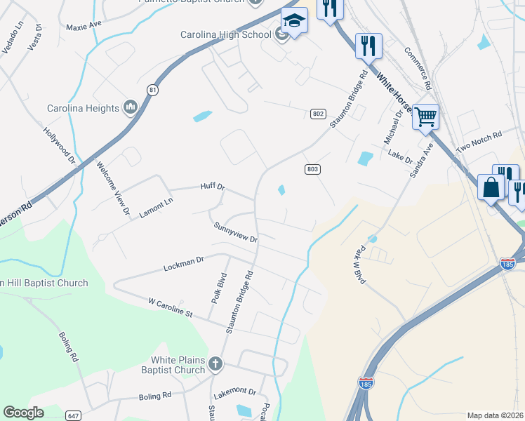 map of restaurants, bars, coffee shops, grocery stores, and more near 7 Misty Creek Ln in Greenville