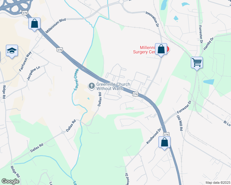 map of restaurants, bars, coffee shops, grocery stores, and more near 3434 Laurens Road in Greenville