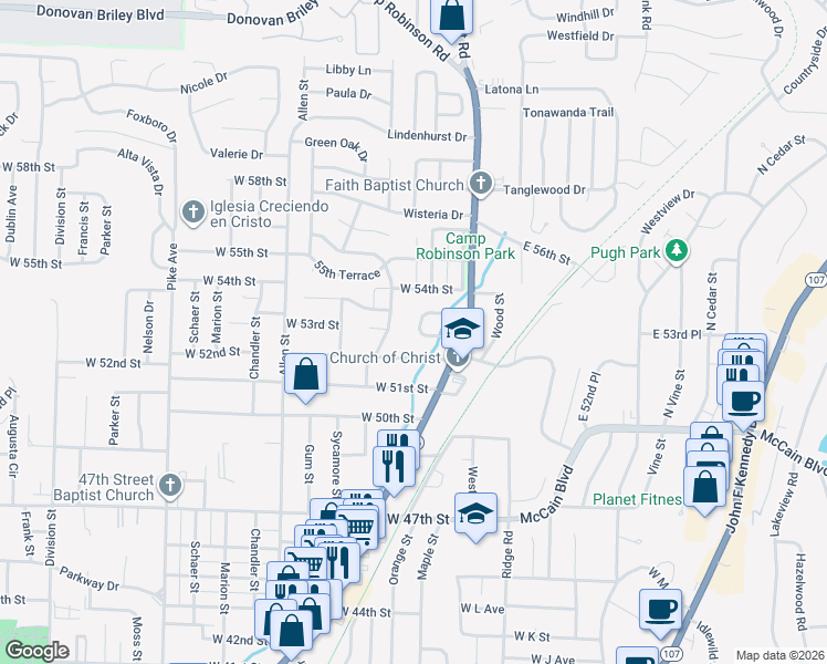 map of restaurants, bars, coffee shops, grocery stores, and more near 111 Farmere Circle in North Little Rock