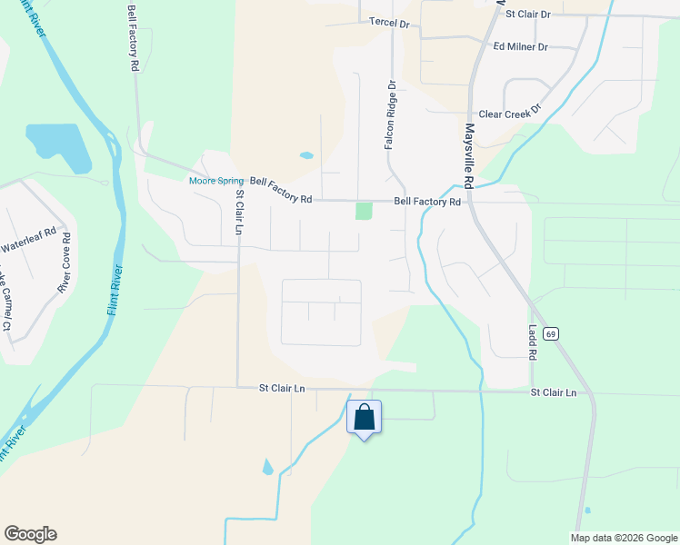 map of restaurants, bars, coffee shops, grocery stores, and more near 225 Dinner Tree Square in Huntsville