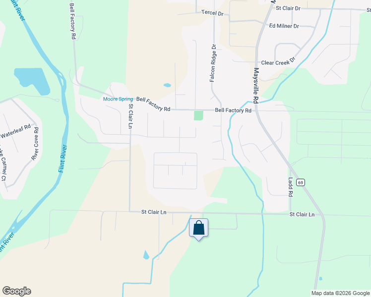 map of restaurants, bars, coffee shops, grocery stores, and more near 225 Dinner Tree Square in Huntsville