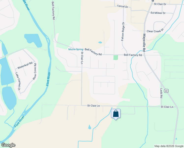 map of restaurants, bars, coffee shops, grocery stores, and more near 206 Dinner Tree Square in Huntsville