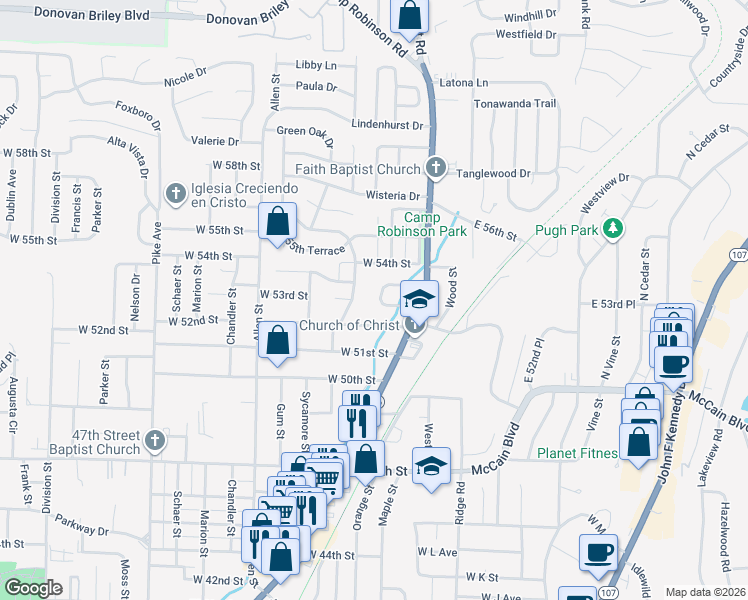 map of restaurants, bars, coffee shops, grocery stores, and more near 111 Farmere Circle in North Little Rock