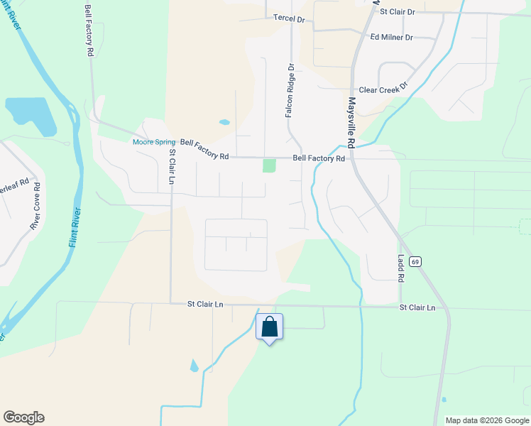 map of restaurants, bars, coffee shops, grocery stores, and more near 225 Dinner Tree Square in Huntsville