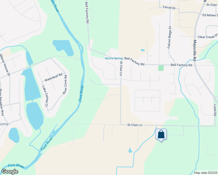 map of restaurants, bars, coffee shops, grocery stores, and more near 107 River Trace Circle in Huntsville