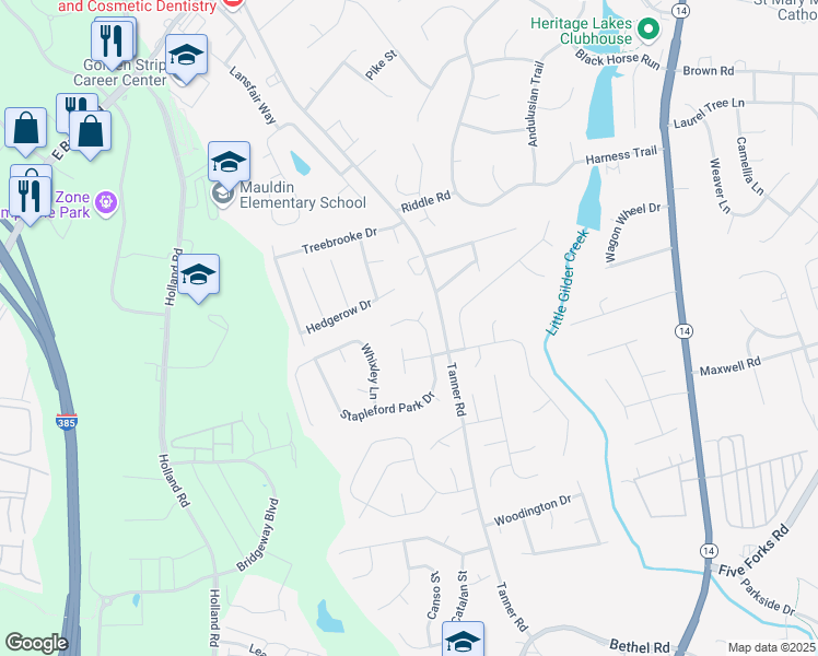 map of restaurants, bars, coffee shops, grocery stores, and more near 101 Cobb Hall Court in Greenville
