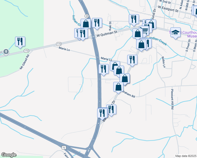 map of restaurants, bars, coffee shops, grocery stores, and more near 1711 Curtis Drive in Iuka