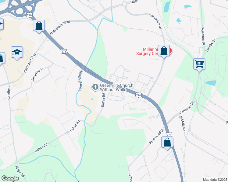 map of restaurants, bars, coffee shops, grocery stores, and more near 3434 Laurens Road in Greenville